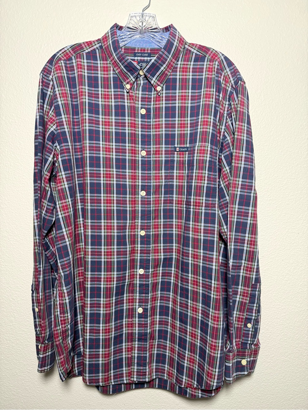 Chaps Mens L long sleeve button-down blue & red plaid shirt